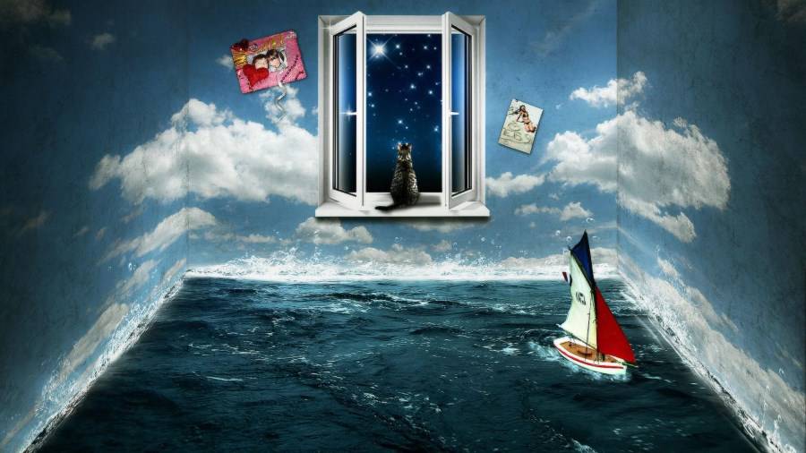D room blue hd dream abstract animal boat cat cg clouds sail 302036